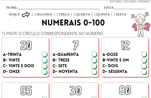 numerais 0-100